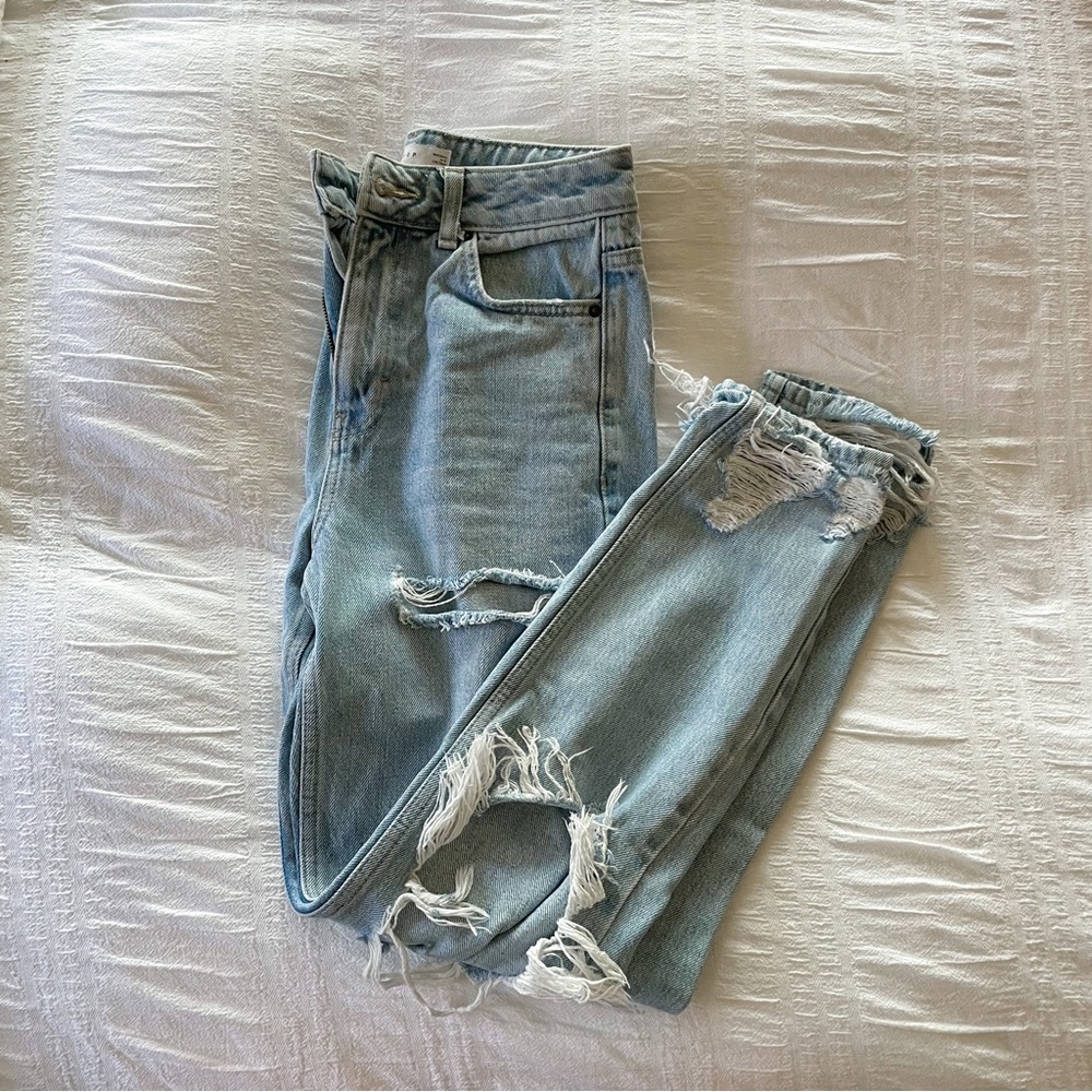 top shop light wash distressed mom jeans